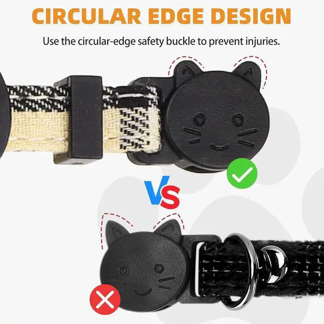 Alt view image 5 of 7 - KOOLTAIL Cat Collar Breakaway with Bowtie and Bells, 2 Pack Cute Kitten Collars for Boys & Girls, Classic Plaid Design with Safety Buckle Adjustable for Small Large Cats Puppy,Black & Beige