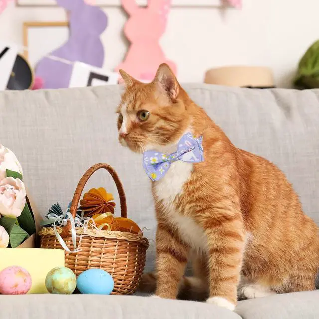 Alt view image 2 of 6 - ADOGGYGO Easter Cat Collars with Bow Bell, Breakaway Kitten Bowtie Collar Red Purple Eggs Rabbit Easter Collars for Girl Boy Cats Kittens