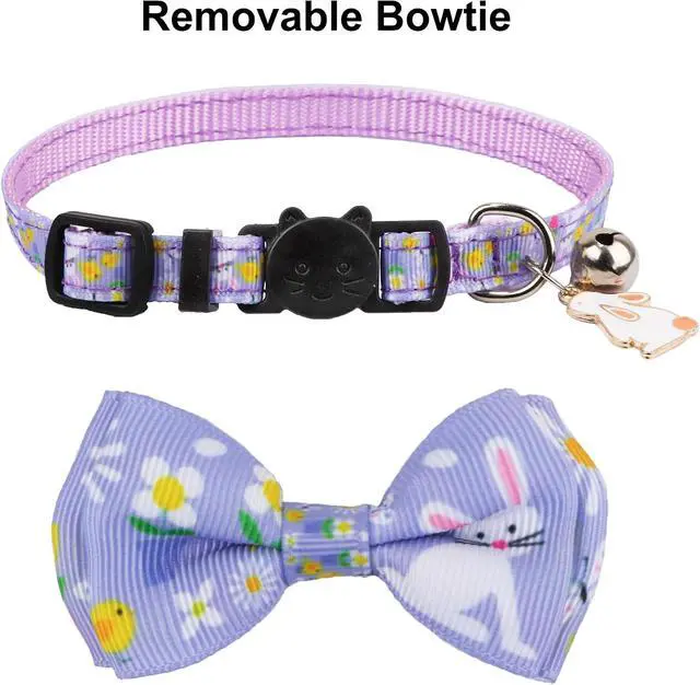 Alt view image 5 of 6 - ADOGGYGO Easter Cat Collars with Bow Bell, Breakaway Kitten Bowtie Collar Red Purple Eggs Rabbit Easter Collars for Girl Boy Cats Kittens
