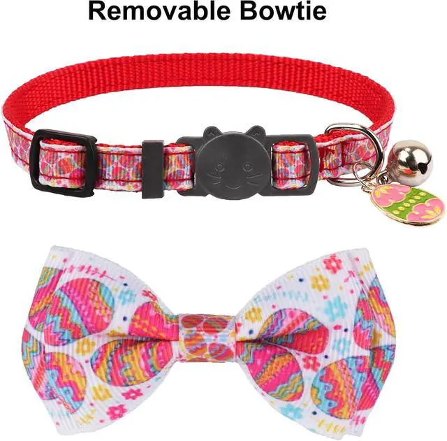 Alt view image 4 of 6 - ADOGGYGO Easter Cat Collars with Bow Bell, Breakaway Kitten Bowtie Collar Red Purple Eggs Rabbit Easter Collars for Girl Boy Cats Kittens