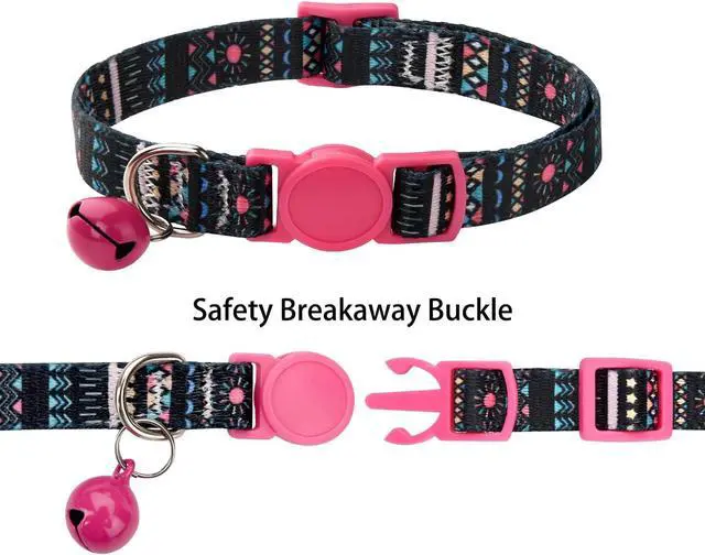 Alt view image 2 of 5 - Cat Collar Breakaway with Bells, 3 Pack Girl Boy Pet Cat Collar, Set B | with Bohemia Tribal Geometric Patterns, Adjustable 7.5-12 Inch, with Safety Buckle for Kitten Cat