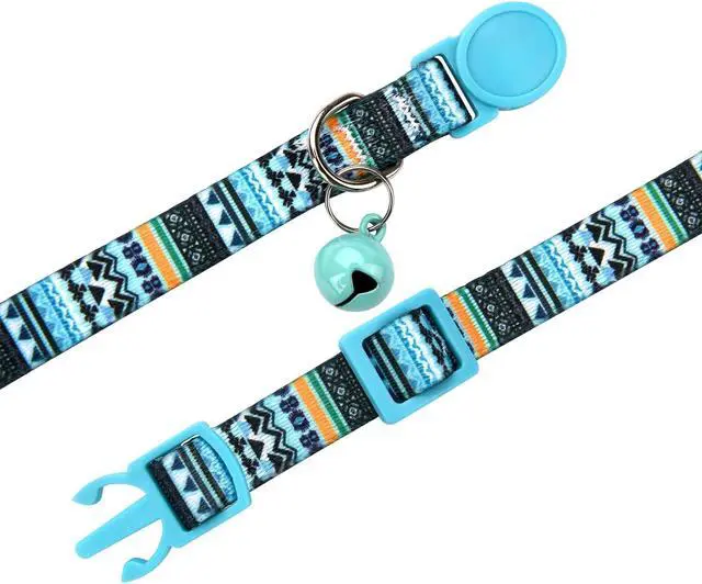 Alt view image 3 of 5 - Cat Collar Breakaway with Bells, 3 Pack Girl Boy Pet Cat Collar, Set B | with Bohemia Tribal Geometric Patterns, Adjustable 7.5-12 Inch, with Safety Buckle for Kitten Cat