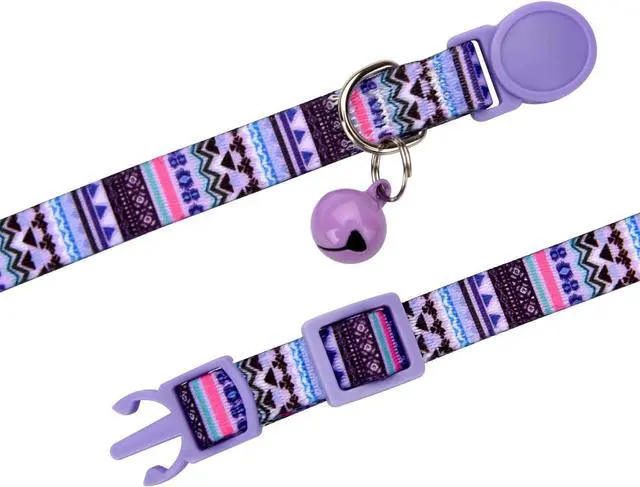 Alt view image 4 of 5 - Cat Collar Breakaway with Bells, 3 Pack Girl Boy Pet Cat Collar, Set B | with Bohemia Tribal Geometric Patterns, Adjustable 7.5-12 Inch, with Safety Buckle for Kitten Cat