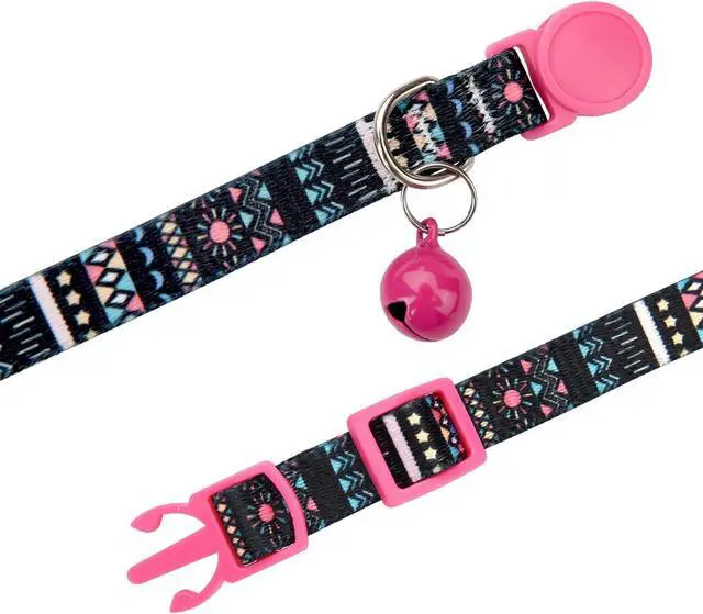 Alt view image 5 of 5 - Cat Collar Breakaway with Bells, 3 Pack Girl Boy Pet Cat Collar, Set B | with Bohemia Tribal Geometric Patterns, Adjustable 7.5-12 Inch, with Safety Buckle for Kitten Cat