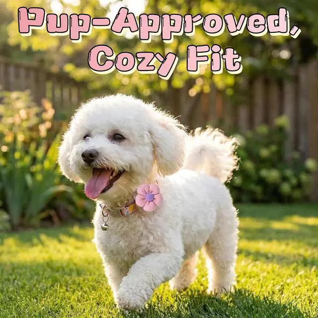Alt view image 6 of 7 - Floral Dog Collar with Bell and Flower, Cute Dog Collar for Puppy Small Medium Large Dogs, Pink Girl Dog Collar for Female/Male Dog Birthday Wedding Photo Props