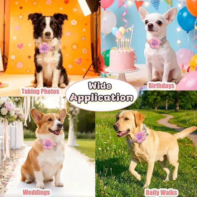 Alt view image 5 of 7 - Floral Dog Collar with Bell and Flower, Cute Dog Collar for Puppy Small Medium Large Dogs, Pink Girl Dog Collar for Female/Male Dog Birthday Wedding Photo Props