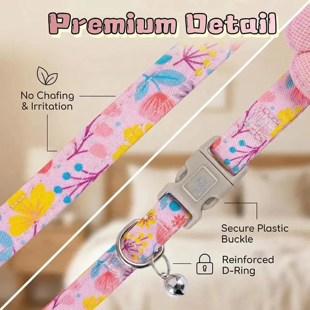 Alt view image 4 of 7 - Floral Dog Collar with Bell and Flower, Cute Dog Collar for Puppy Small Medium Large Dogs, Pink Girl Dog Collar for Female/Male Dog Birthday Wedding Photo Props