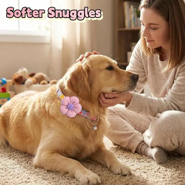 Alt view image 7 of 7 - Floral Dog Collar with Bell and Flower, Cute Dog Collar for Puppy Small Medium Large Dogs, Pink Girl Dog Collar for Female/Male Dog Birthday Wedding Photo Props
