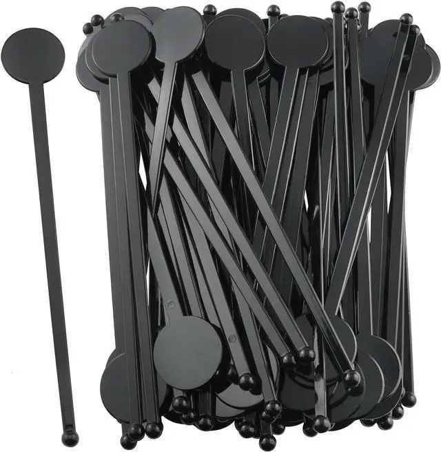 Main image of 80PCS Plastic Stir Sticks Cocktail Coffee Milk Juice Drink Round Head Stirrers KTV Bar Mixing Rods Length 18cm/7 inches Suitable for Restaurant Bar Supplies Coffee Shop Black