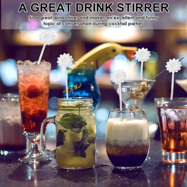 Alt view image 3 of 5 - 30 Pieces Disposable Plastic Sunflower Crystal Swizzle Sticks Glitter Plastic Swizzle Sticks Cocktail Coffee Drink (Transparent)