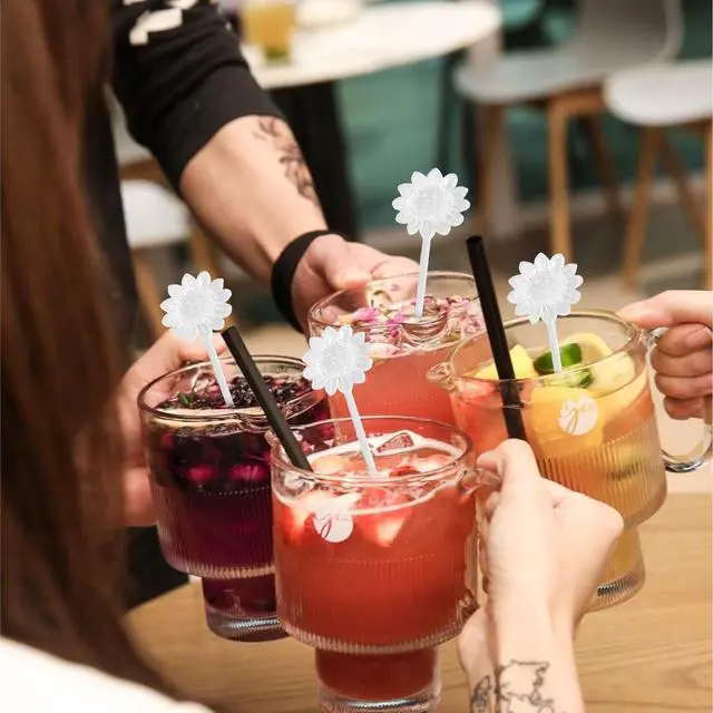 Alt view image 5 of 5 - 30 Pieces Disposable Plastic Sunflower Crystal Swizzle Sticks Glitter Plastic Swizzle Sticks Cocktail Coffee Drink (Transparent)