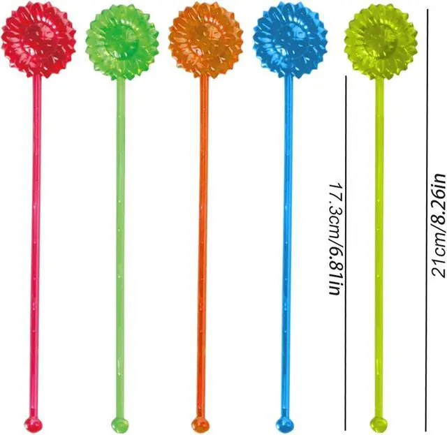 Alt view image 2 of 7 - 30 Pieces Disposable Plastic Sunflower Crystal Swizzle Sticks Glitter Plastic Swizzle Sticks Cocktail Coffee Drink (Blue, yellow, Red and Green)