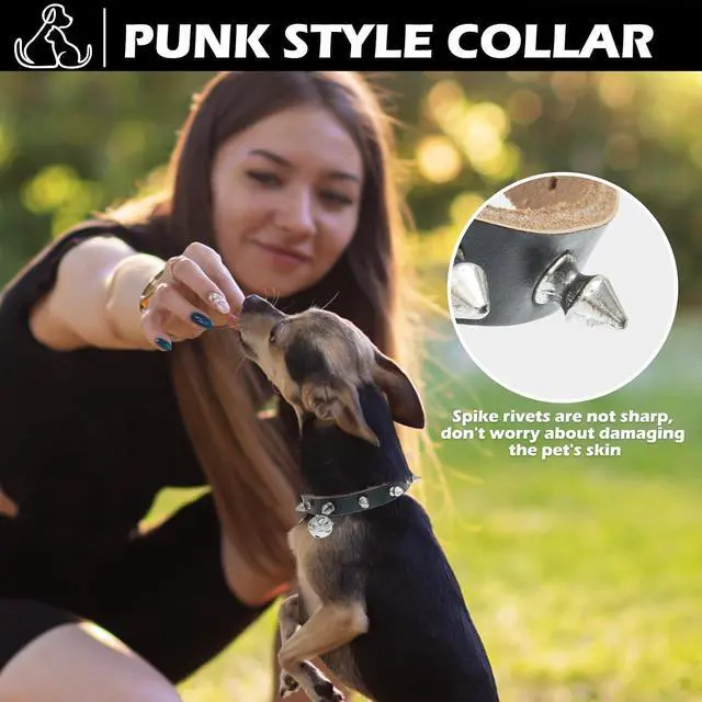 Alt view image 2 of 7 - BINGPET Spiked Cat Collar Breakaway, Leather Studded Dog Collar with Bell | Adjustable 7.9-10.2in for Kitten, Soft Gothic Collars with Spikes for Boy Girl Puppy, Punk Goth Style for Small Pet, Black S