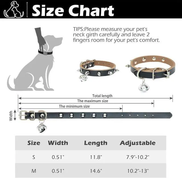 Alt view image 5 of 7 - BINGPET Spiked Cat Collar Breakaway, Leather Studded Dog Collar with Bell | Adjustable 7.9-10.2in for Kitten, Soft Gothic Collars with Spikes for Boy Girl Puppy, Punk Goth Style for Small Pet, Black S