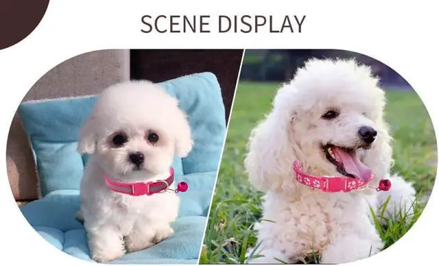 Alt view image 2 of 6 - XS Dog Collar with Bell,2 PCS Reflective Small Puppy Cat Collar Bell Purple | Purple Puppy Collars with Bells Paw & Reflective Girl Female Boy Cat Small Dog Bell Collar for XS XSmall X-Small Pets