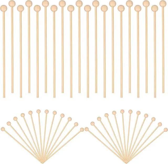 Main image of 50 Pcs Wooden Rock Candy Sticks with Ball Tips, Wooden Sticks Wood Cake 6 Inch Drink Stirrers Stick, Cakepop Stick for Lollipop Coffee Appetizer Skewers Cake Topper Decoration