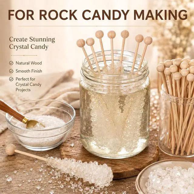 Alt view image 4 of 7 - 50 Pcs Wooden Rock Candy Sticks with Ball Tips, Wooden Sticks Wood Cake 6 Inch Drink Stirrers Stick, Cakepop Stick for Lollipop Coffee Appetizer Skewers Cake Topper Decoration
