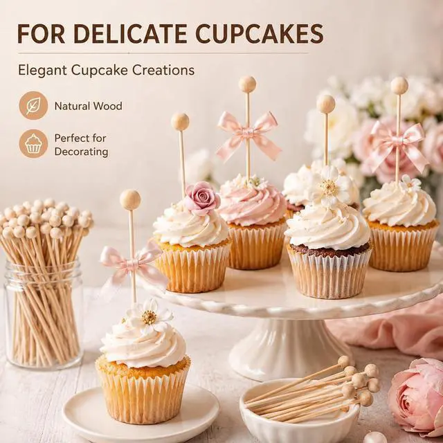 Alt view image 5 of 7 - 50 Pcs Wooden Rock Candy Sticks with Ball Tips, Wooden Sticks Wood Cake 6 Inch Drink Stirrers Stick, Cakepop Stick for Lollipop Coffee Appetizer Skewers Cake Topper Decoration
