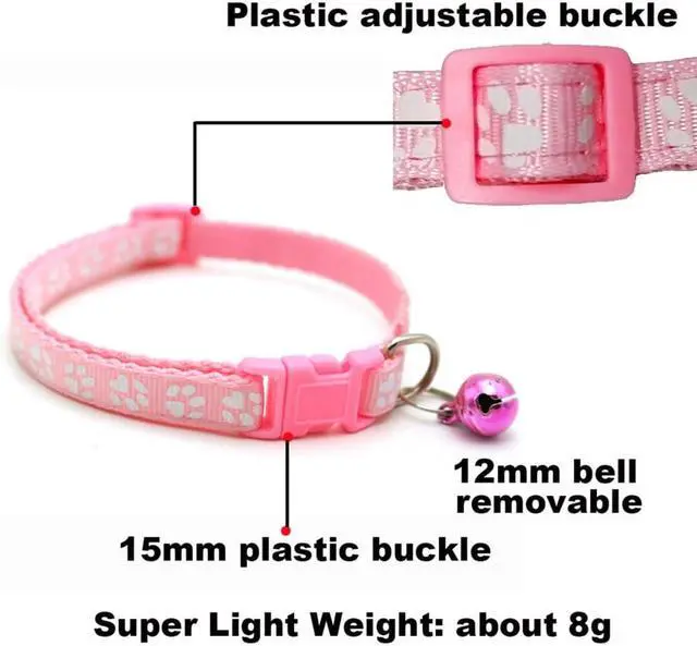 Alt view image 5 of 6 - XS Dog Collar with Bell,2 PCS Reflective Small Puppy Cat Collar Bell Purple | Purple Puppy Collars with Bells Paw & Reflective Girl Female Boy Cat Small Dog Bell Collar for XS XSmall X-Small Pets