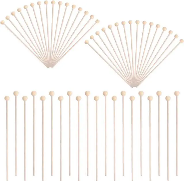Main image of 100PCS 6inch Wooden Rock Candy Sticks with Ball, Natural Wood Swizzle Sticks Wood Cake Pop Stick Drink Stirrer Stick for Hard Rock Candy Chocolate Dipping and Coffee