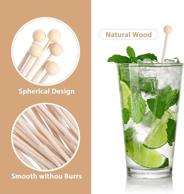 Alt view image 3 of 7 - 100PCS 6inch Wooden Rock Candy Sticks with Ball, Natural Wood Swizzle Sticks Wood Cake Pop Stick Drink Stirrer Stick for Hard Rock Candy Chocolate Dipping and Coffee