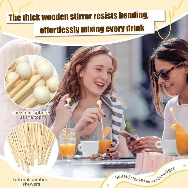 Alt view image 4 of 7 - 100PCS Rock Candy Sticks with Ball Tips,6 Inch Wood Swizzles Sticks,Natural Wood Cake & Drink Stirrer Sticks for Lollipop Coffee Appetizer Skewers (Multi-color)