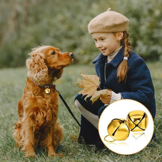 Alt view image 3 of 7 - Xthrotsenk 2 Pcs Gold Large Dog Bells 1.18'' Dog Collar Loud Bells Cat Bell Collars Handmade Metal Puppy Hanging Ring Bell with Ring Pet Pendant Accessories for Dogs Cat Pet