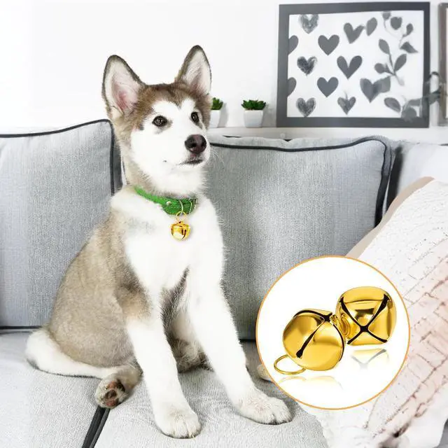 Alt view image 5 of 7 - Xthrotsenk 2 Pcs Gold Large Dog Bells 1.18'' Dog Collar Loud Bells Cat Bell Collars Handmade Metal Puppy Hanging Ring Bell with Ring Pet Pendant Accessories for Dogs Cat Pet