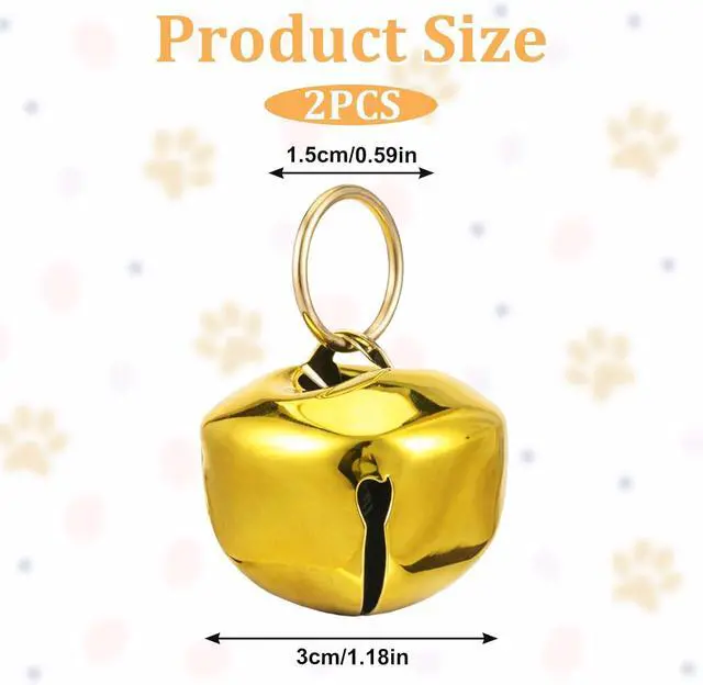 Alt view image 6 of 7 - Xthrotsenk 2 Pcs Gold Large Dog Bells 1.18'' Dog Collar Loud Bells Cat Bell Collars Handmade Metal Puppy Hanging Ring Bell with Ring Pet Pendant Accessories for Dogs Cat Pet