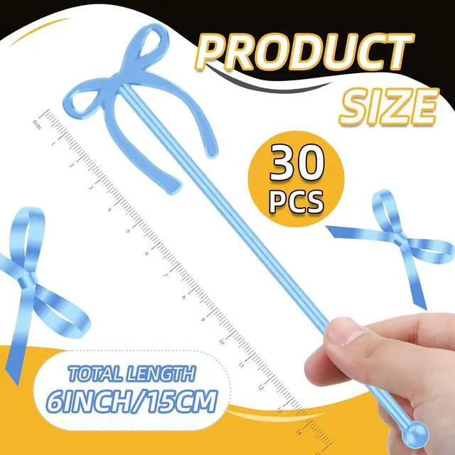 Alt view image 2 of 6 - SiliFine 30 Pcs 6 Inch Party Bow Drink Stirrers Pack,Blue | Reusable Plastic Coffee Stirrer, Cocktail Party Decorations, Swizzle Stick Bulk, for Wedding Bridal Baby Show Birthday Party