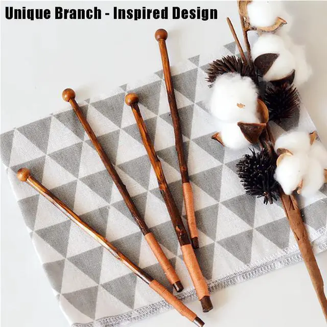 Alt view image 4 of 7 - Ouliget Wooden Coffee Beverage Stirrers,Branch Shaped Honey Dipper Sticks,Reusable Swizzle Stir Stick for Coffee Milk Juice Honey Chocolate for Home and Parties,4 Pieces