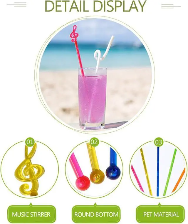 Alt view image 7 of 7 - 50 Pcs plastic musical note-shaped 7 inches long party cocktail art swizzlers for beverage decoration,Crystal Cake Pops, Cocktail Coffee Drink Stirrers