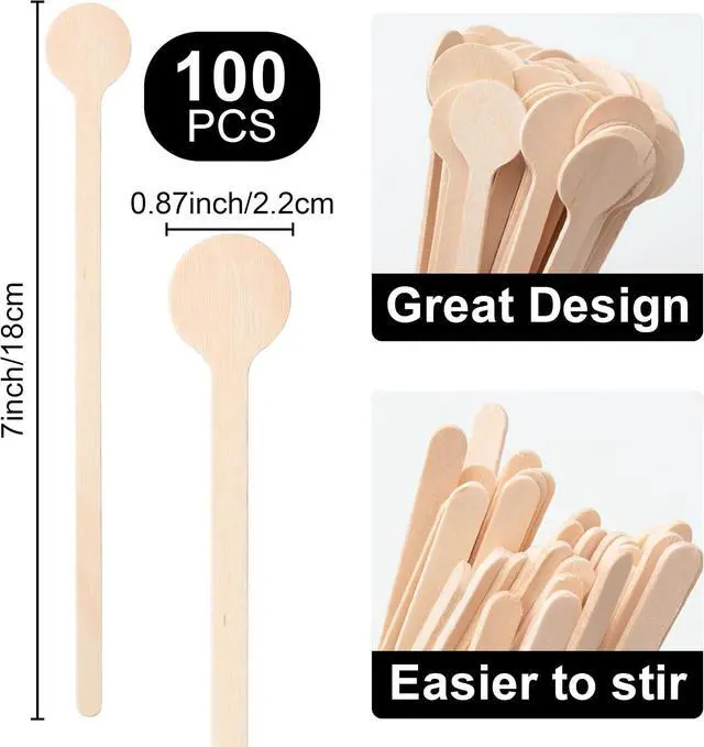 Alt view image 2 of 6 - ANTETOK 100Pcs Coffee Stirrers - 7 Inch Wooden Coffee Stir Sticks Round Ends, Disposable Cafe Beverage Stirrers for Cocktail Tea Milk Mixing