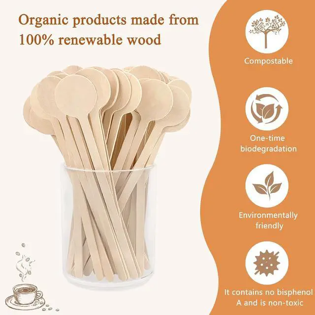Alt view image 4 of 7 - Wooden Coffee Stirrers, 5.9 inches, Round Ends, 100 Count