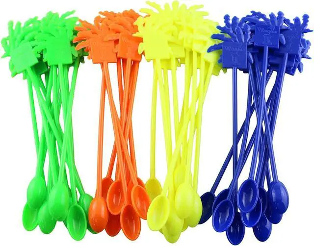Alt view image 2 of 5 - 40PCS Coconut Tree Stirring Spoon 7.8 Inches Long Disposable Food Grade Plastic Decorative Long Spoon Tropical Iced Drink Cocktail Bar Coffee Stir Stick 4 Colors