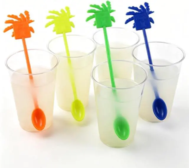 Alt view image 5 of 5 - 40PCS Coconut Tree Stirring Spoon 7.8 Inches Long Disposable Food Grade Plastic Decorative Long Spoon Tropical Iced Drink Cocktail Bar Coffee Stir Stick 4 Colors