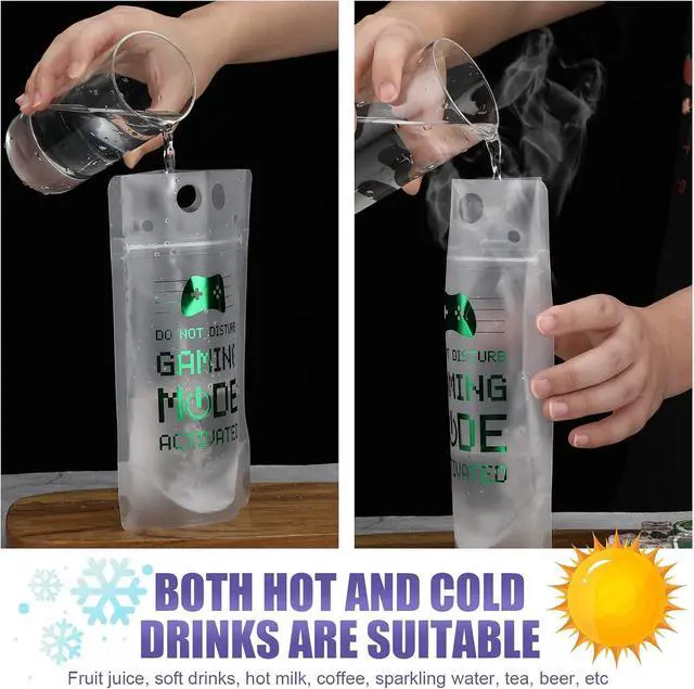 Alt view image 4 of 7 - Suclain 24 Pcs Video Game Drink Pouches with Straws Plastic Clear Zipper Drink Bags Reusable Pouches for Birthday Decor Video Game Party Favors Gift Prizes (Red/blue/green/orange)