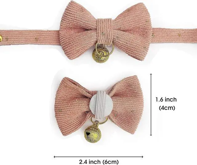 Alt view image 3 of 5 - Safety Quick Release Cat Collars, Soft Kitten Collars with Detachable Bow Tie and Bell, Pack of 2, Adjustable 20-30 cm (20-30cm, Pink+Cream)
