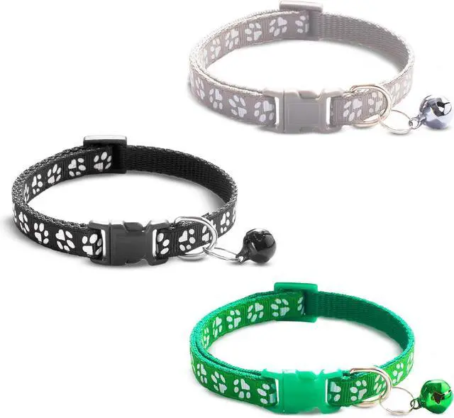 Main image of Vila Cat Collar with Bell, Reflective Adjustable Kitten Collar 7.512.5 Inches, Lightweight Nylon Collar for Cats & Small Pets, 3-Pack (Green, Gray, Black)