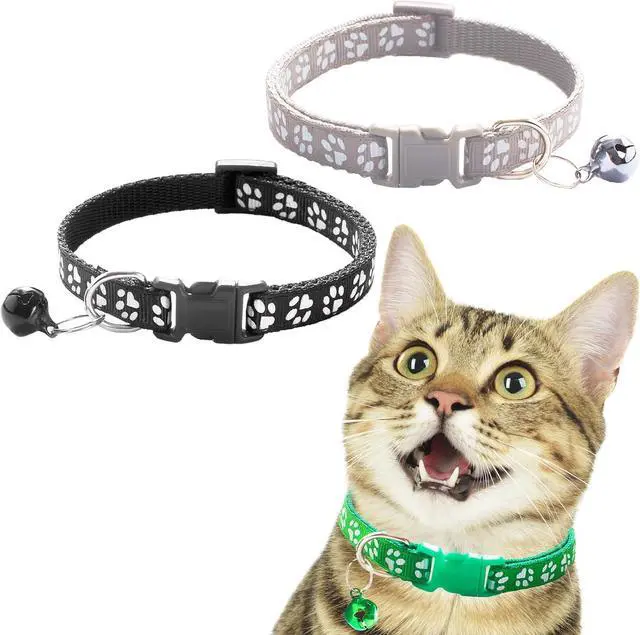Alt view image 2 of 3 - Vila Cat Collar with Bell, Reflective Adjustable Kitten Collar 7.512.5 Inches, Lightweight Nylon Collar for Cats & Small Pets, 3-Pack (Green, Gray, Black)