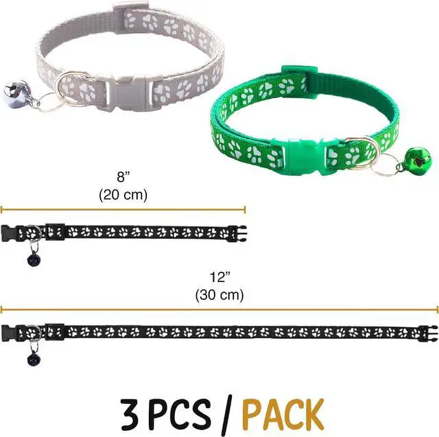 Alt view image 3 of 3 - Vila Cat Collar with Bell, Reflective Adjustable Kitten Collar 7.512.5 Inches, Lightweight Nylon Collar for Cats & Small Pets, 3-Pack (Green, Gray, Black)