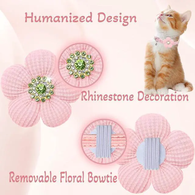 Alt view image 4 of 7 - Cat Collar, HANSHILAI Kitten Collar with Bells, Cute Cat Collar Breakaway for Girl Boy with Flower,Collar para Gatos (Rhinestones Yellow & Pink & Orange & Purple)