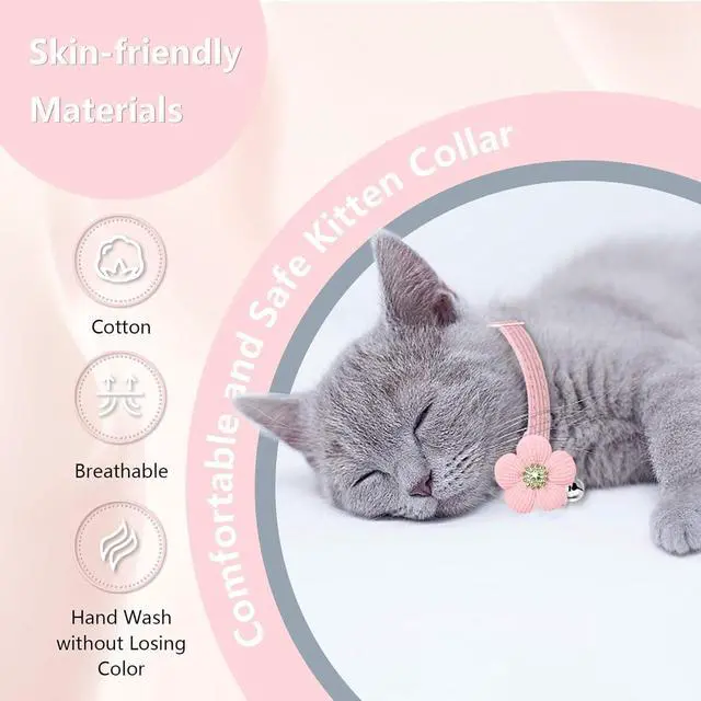 Alt view image 3 of 7 - Cat Collar, HANSHILAI Kitten Collar with Bells, Cute Cat Collar Breakaway for Girl Boy with Flower,Collar para Gatos (Rhinestones Yellow & Pink & Orange & Purple)