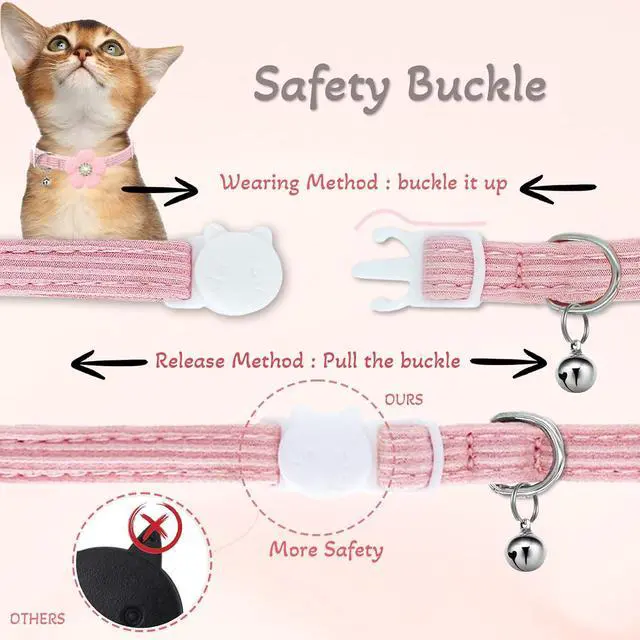 Alt view image 5 of 7 - Cat Collar, HANSHILAI Kitten Collar with Bells, Cute Cat Collar Breakaway for Girl Boy with Flower,Collar para Gatos (Rhinestones Yellow & Pink & Orange & Purple)