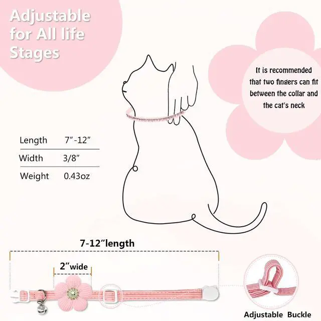 Alt view image 6 of 7 - Cat Collar, HANSHILAI Kitten Collar with Bells, Cute Cat Collar Breakaway for Girl Boy with Flower,Collar para Gatos (Rhinestones Yellow & Pink & Orange & Purple)