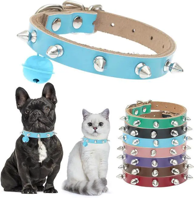 Main image of BINGPET Spiked Cat Collar Breakaway, Leather Studded Dog Collar with Bell | Adjustable 7.9-10.2in for Kitten, Soft Gothic Collars with Spikes for Boy Girl Puppy, Punk Goth Style for Small Pet, Blue S