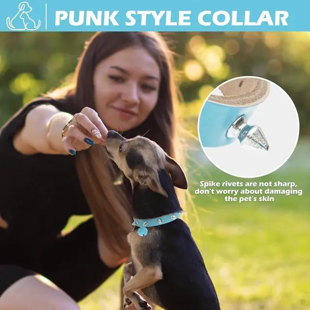 Alt view image 2 of 7 - BINGPET Spiked Cat Collar Breakaway, Leather Studded Dog Collar with Bell | Adjustable 7.9-10.2in for Kitten, Soft Gothic Collars with Spikes for Boy Girl Puppy, Punk Goth Style for Small Pet, Blue S
