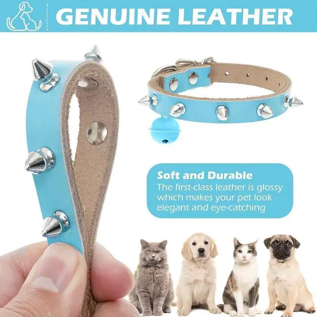 Alt view image 3 of 7 - BINGPET Spiked Cat Collar Breakaway, Leather Studded Dog Collar with Bell | Adjustable 7.9-10.2in for Kitten, Soft Gothic Collars with Spikes for Boy Girl Puppy, Punk Goth Style for Small Pet, Blue S