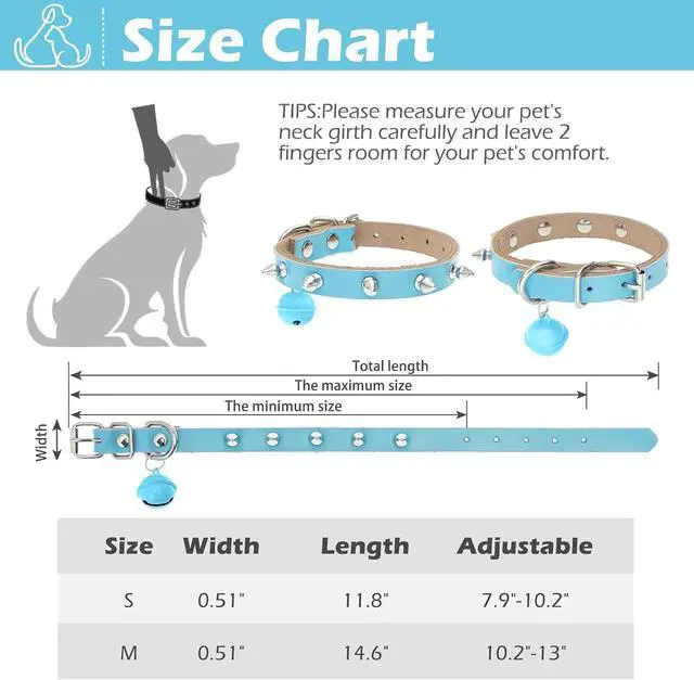 Alt view image 5 of 7 - BINGPET Spiked Cat Collar Breakaway, Leather Studded Dog Collar with Bell | Adjustable 7.9-10.2in for Kitten, Soft Gothic Collars with Spikes for Boy Girl Puppy, Punk Goth Style for Small Pet, Blue S