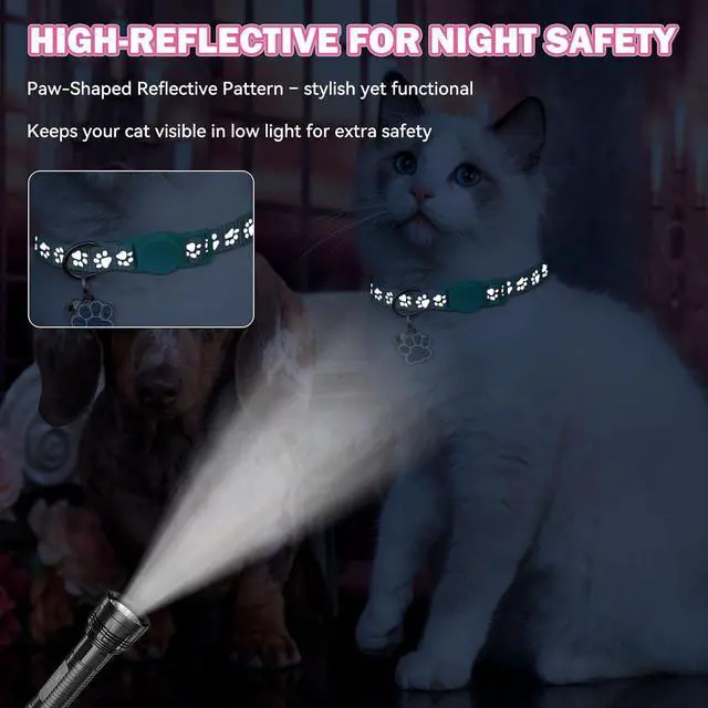 Alt view image 2 of 7 - 4PCS Breakaway Cat Collars,Reflective Cat Collar with Bells,Kitten Collars for Boy&Girl Cats Breakaway Collar for Cats with Paw Pendant 7.5-12.6 Inch(Purple+Hotpink+Red+Teal)